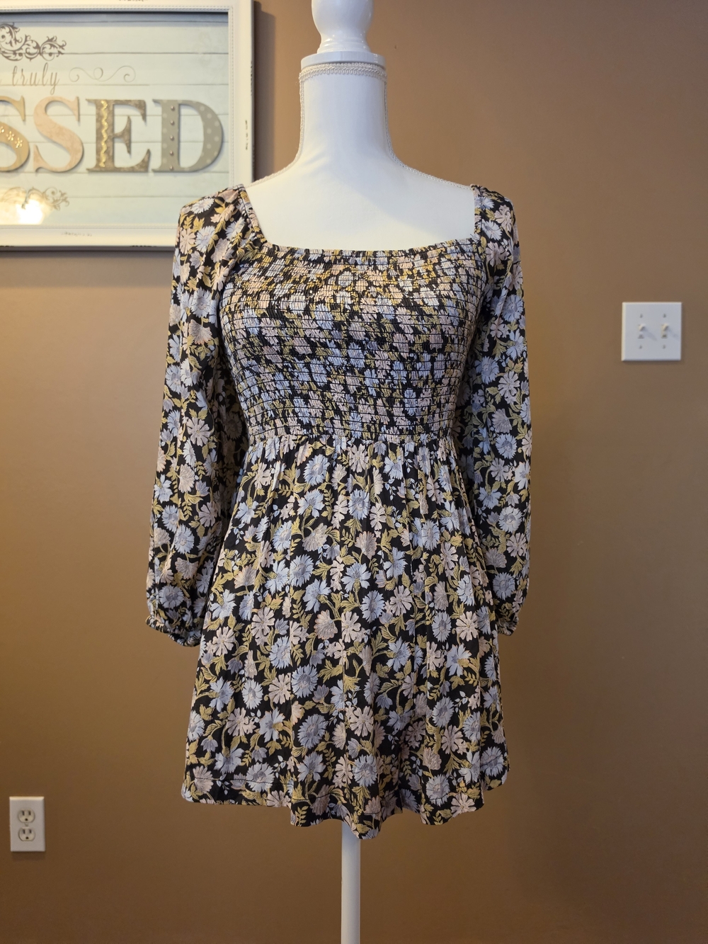 saltwater LUXE Black Floral Smocked Square-Neck Romper